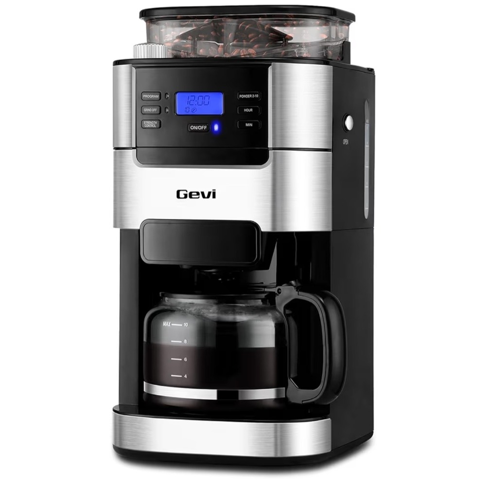 Gevi 10-Cup Grind and Brew Coffee Maker 2-in-1 Smart Drip Machine DCMBO Silver